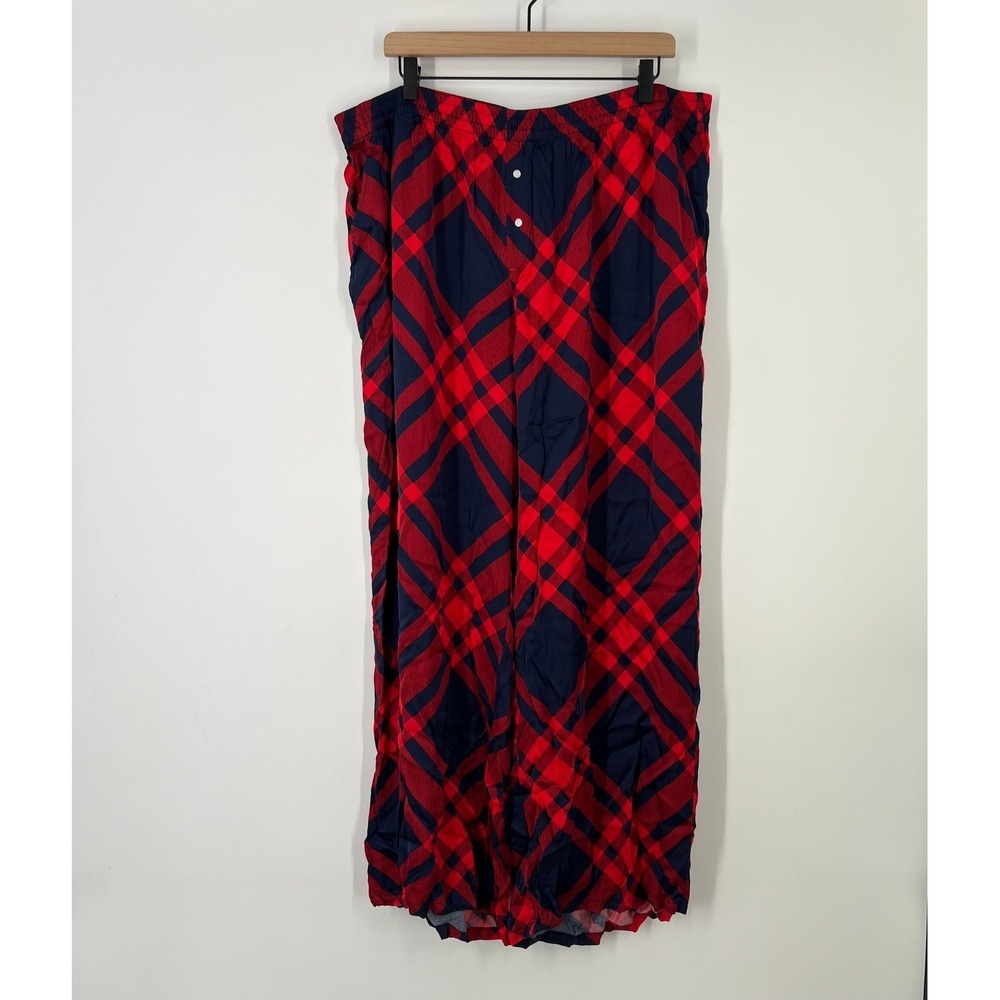 Aerie Women XXL Red Navy Blue Plaid Pajama Pants Wide‎ Leg Sleepwear